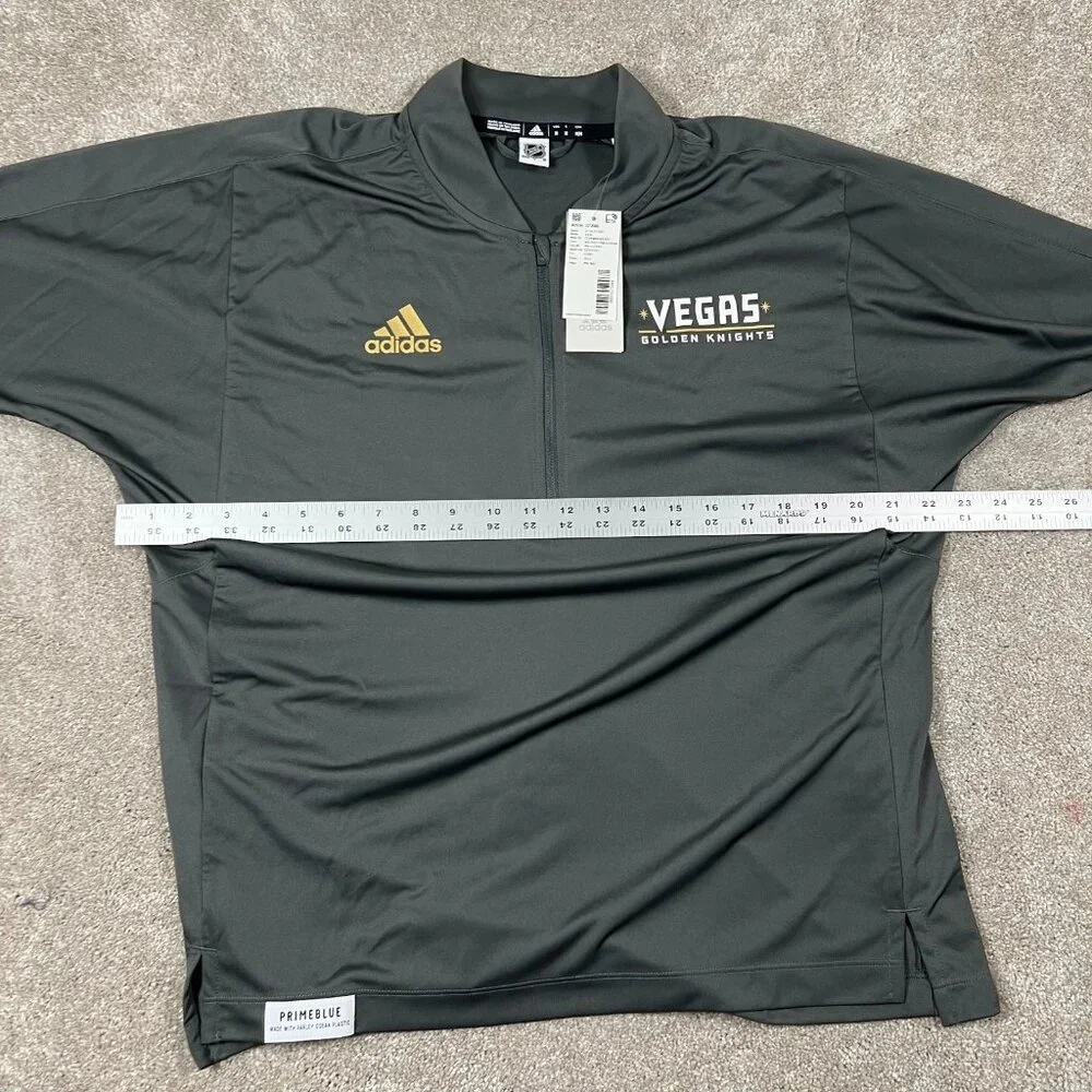 Adidas Mens M Gray Vegas Golden‎ Knights Primeblue 1/4 Zip Knit NHL Pullover NWT